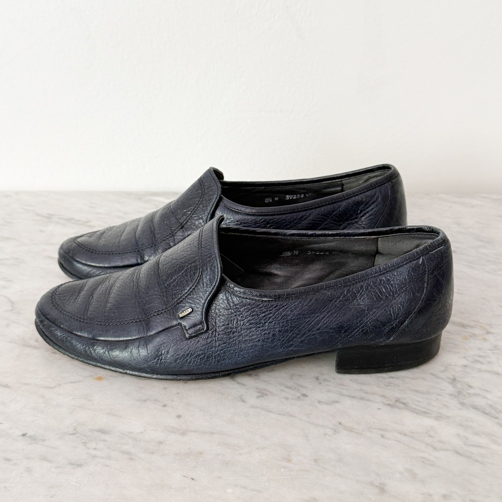 Vintage Bally Caslano 1083 Loafers 8.5 Navy Blue Textured Leather‎ Dress Shoes